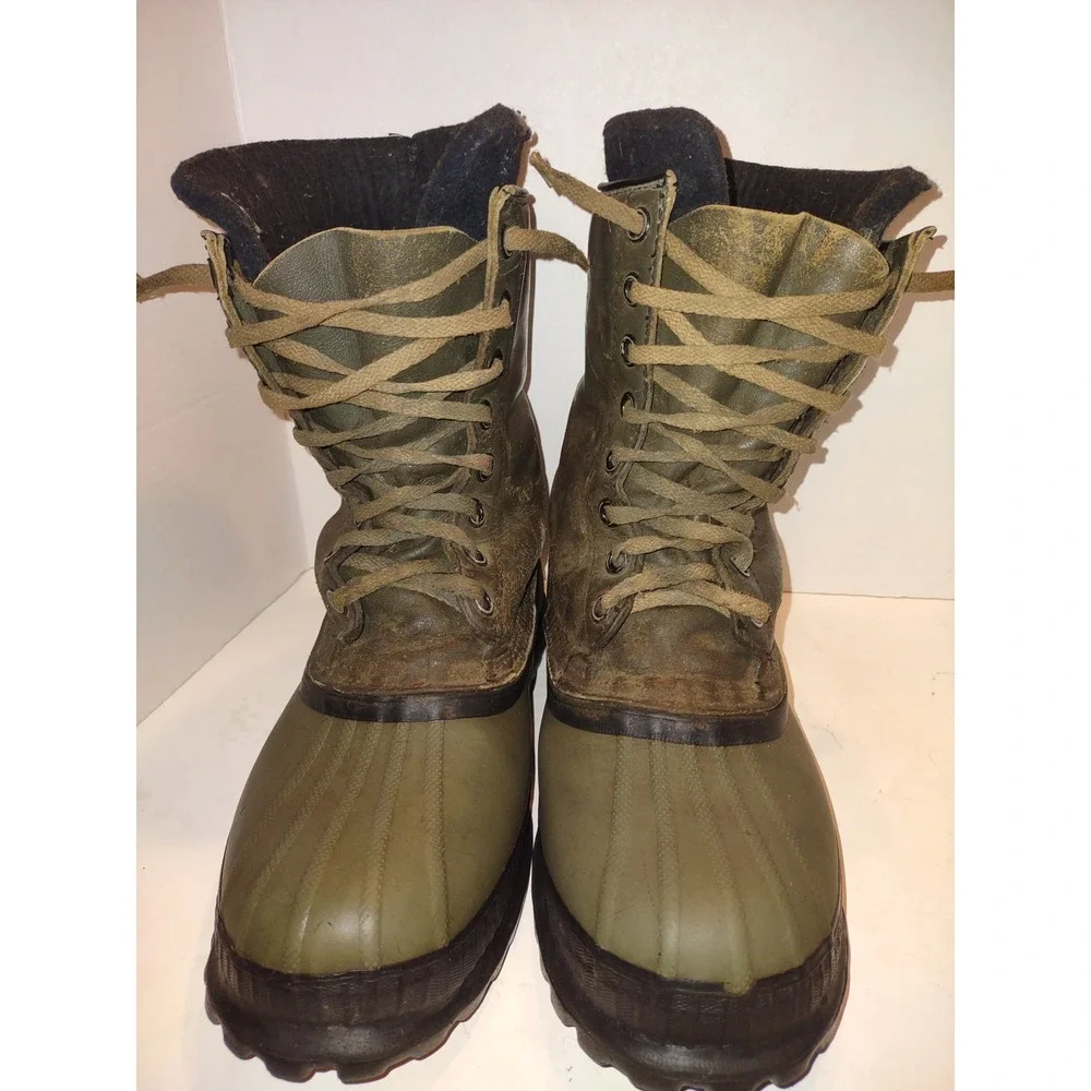 Sorel Mark Kaufman LaCrosse Duck Boots Mens 10.5 Green Leather Rubber USA Liners